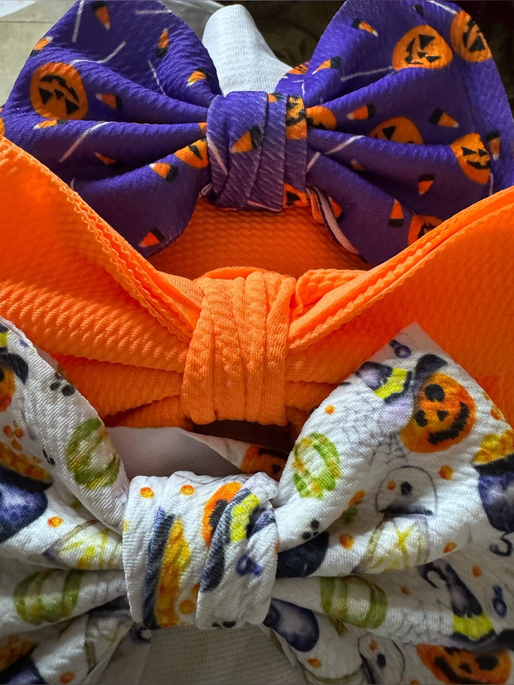 Set of 3 Baby / Infant  Halloween headband purple, white, and orange